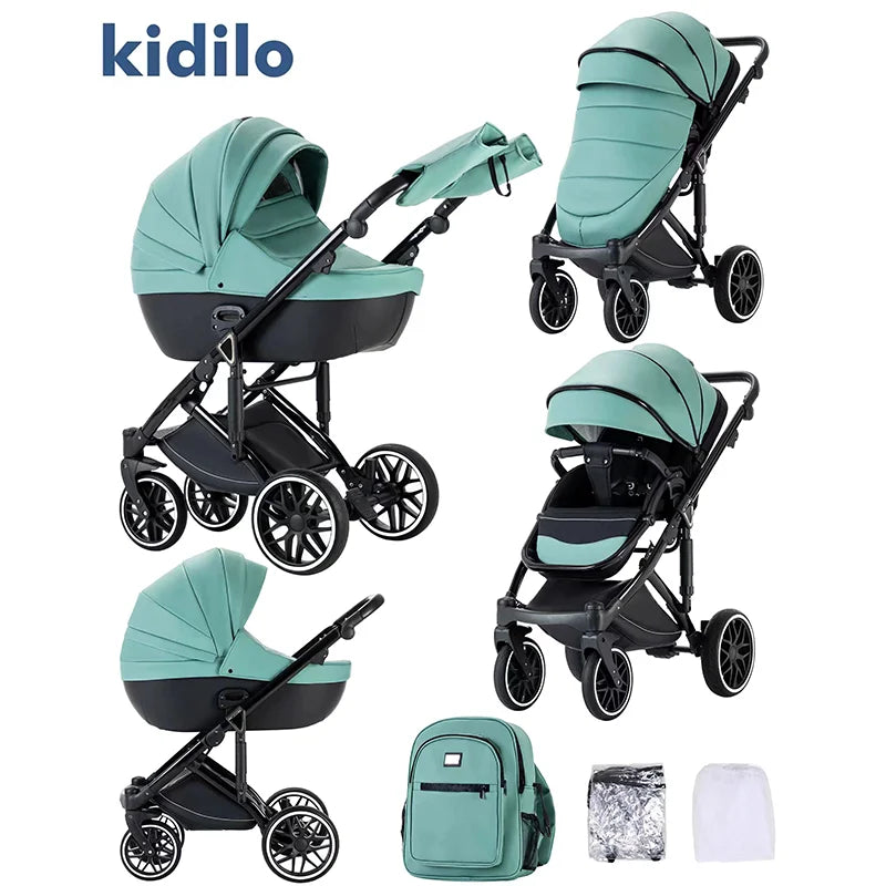 0-3 Years 3 in 1 Kidilo Baby Stroller with Car Seat, Non-Toxic Durable Foldable Travel Stroller for Toddlers Family Trips F2