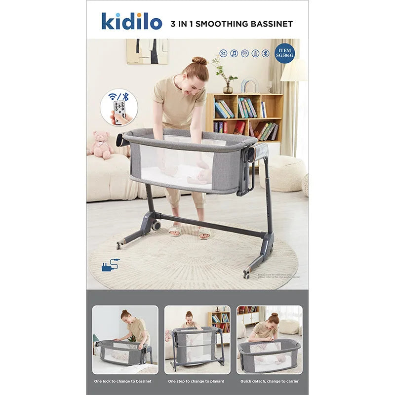 Kidilo Luxury Convertible Bedside Crib Bed Foldable Modern Travel Portable for Newborns Luxury Mosquito Net Bedroom SG506