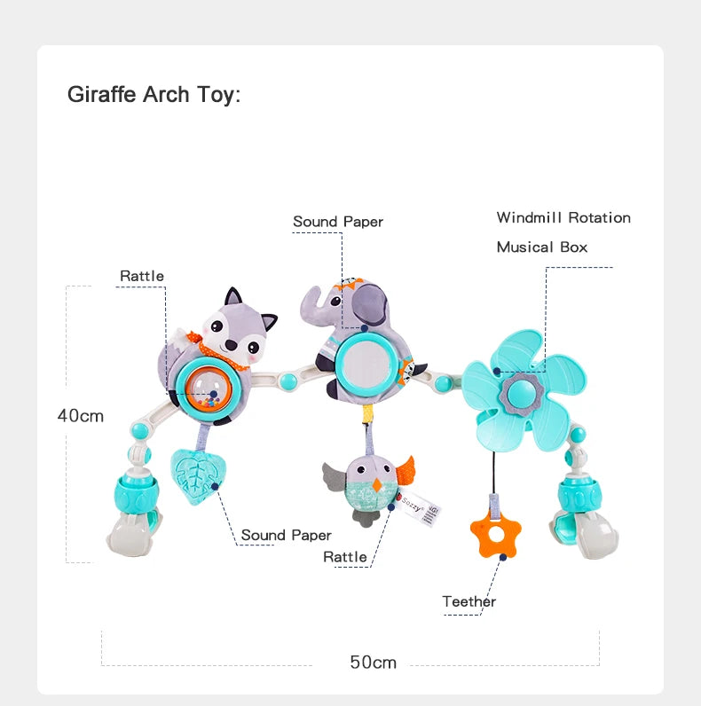 Newborns Sensory Activity Adjustable Animal Baby Bed Hanging Toys Stroller Arch Toys for Bassinet Crib
