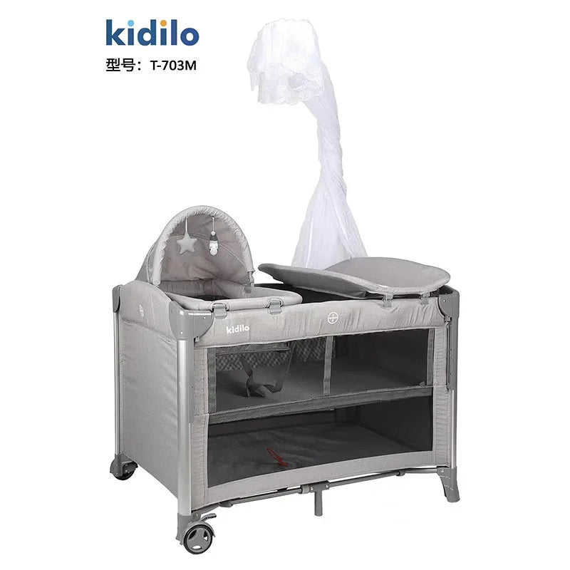 Kidilo Luxury Bedside Crib Newborn Foldable Travel Play Baby Portable Bed 3 in 1 Set Modern Mosquito Net for Bedrooms T-703M