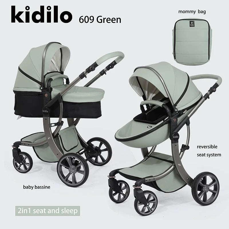 0-3 Years 3 in 1 Kidilo Baby Stroller with Car Seat, Non-Toxic Durable Foldable Travel Stroller for Toddlers Family Trips 609