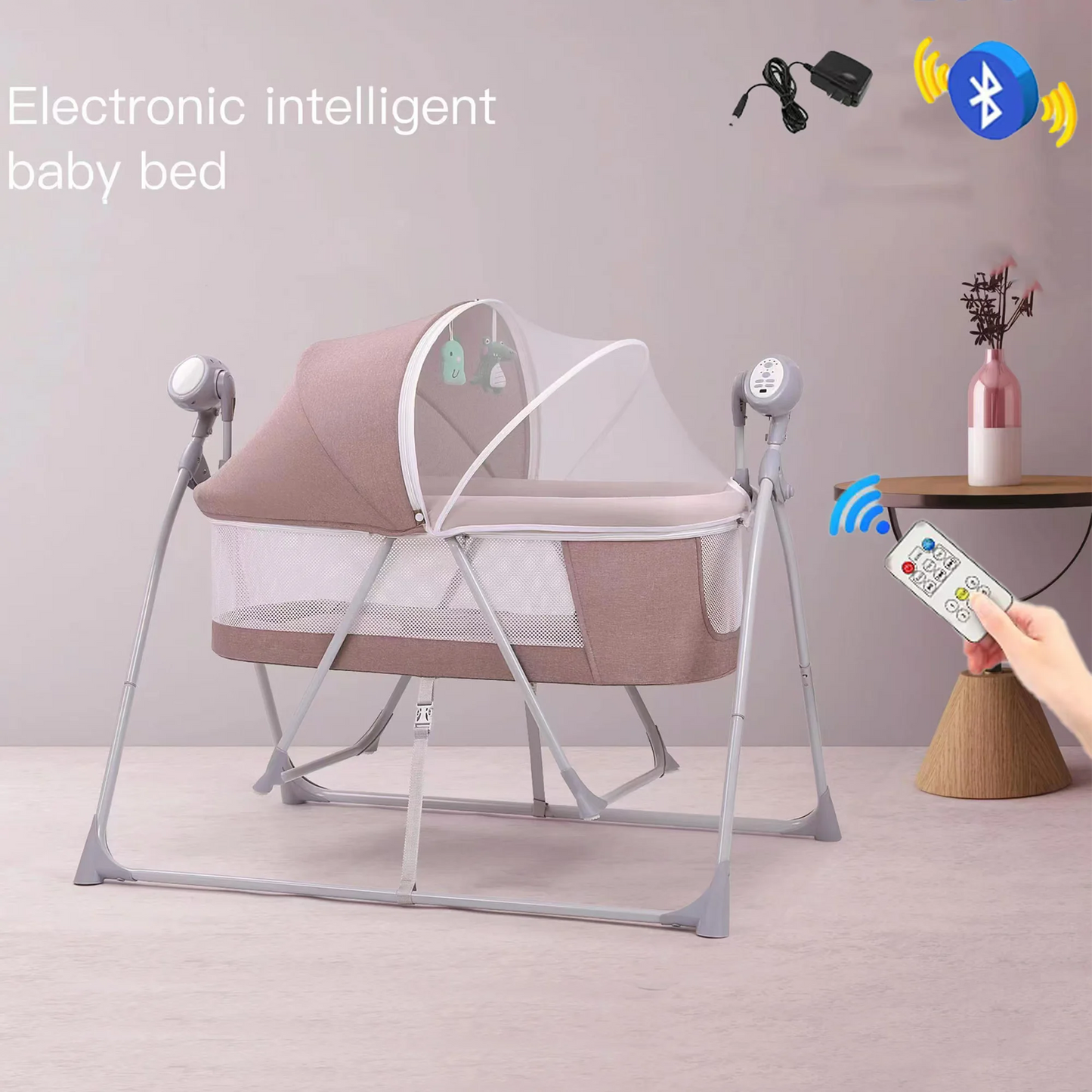 Newborn Foldable Portable Modern Kidilo Luxury Baby Crib, Convertible 3 in 1 Bedside Crib with Mosquito Net for Nursery C02-2