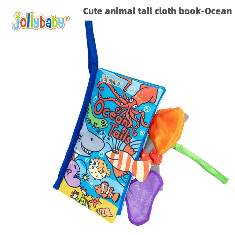 Jollybaby Hot Selling Washable Animal Soft Tails Early Sensory Educational Crinkle Paper Cloth Books Best Baby Toys