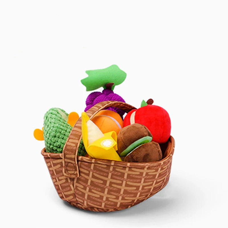 Custom Soft Plant Plush Cloth Kitchen Food Toy Fruit Vegetables Basket Pretend Play Toy Set Baby Plush Toys for Hamper