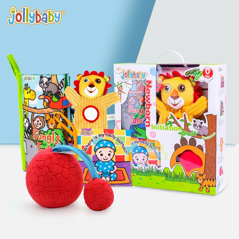Jollybaby Tail Cloth Book Toy Plush Stuffed Toys Set Include Hand Puppet Cloth Soft Ball 4 in 1 Toy Newborn Baby Gift Set
