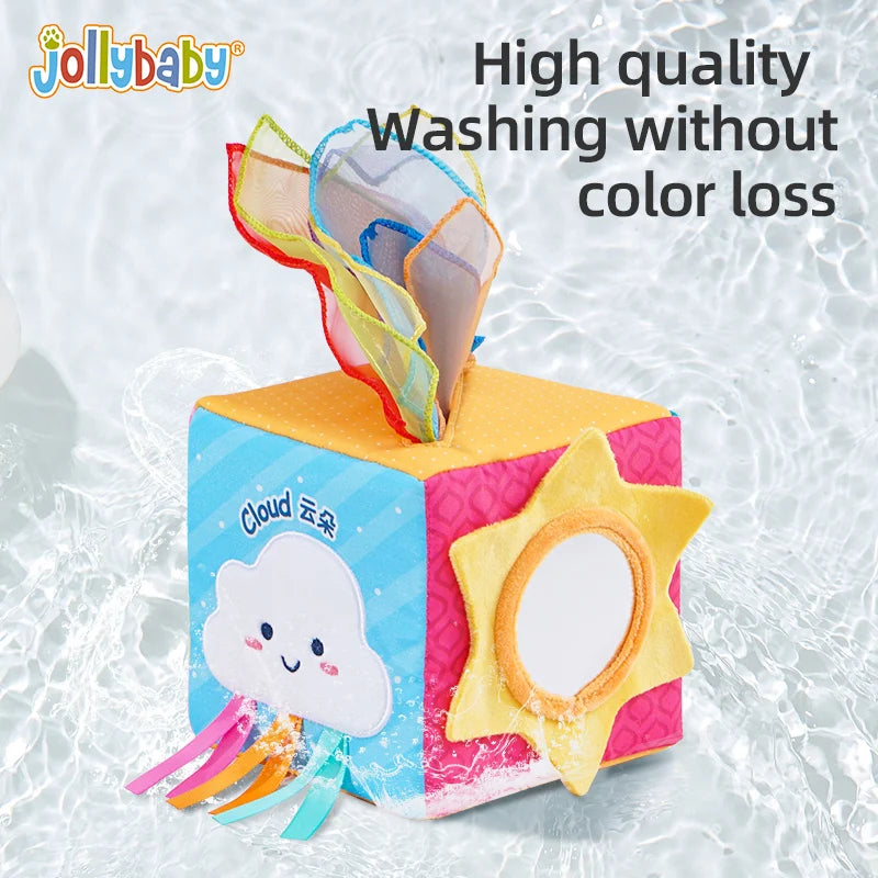 Jollybaby Custom Animal Infant Soft Sensory Magic square Tissue Box Toy Plush Toy Tissue Box and Handkerchief