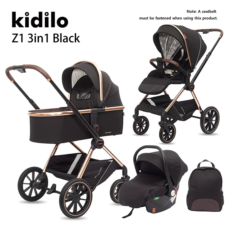 Kidilo 0-3 Years 3 in 1 Baby Stroller with Car Seat Non-Toxic Durable Foldable Travel Stroller for Toddlers Family Trips Z1 3IN1