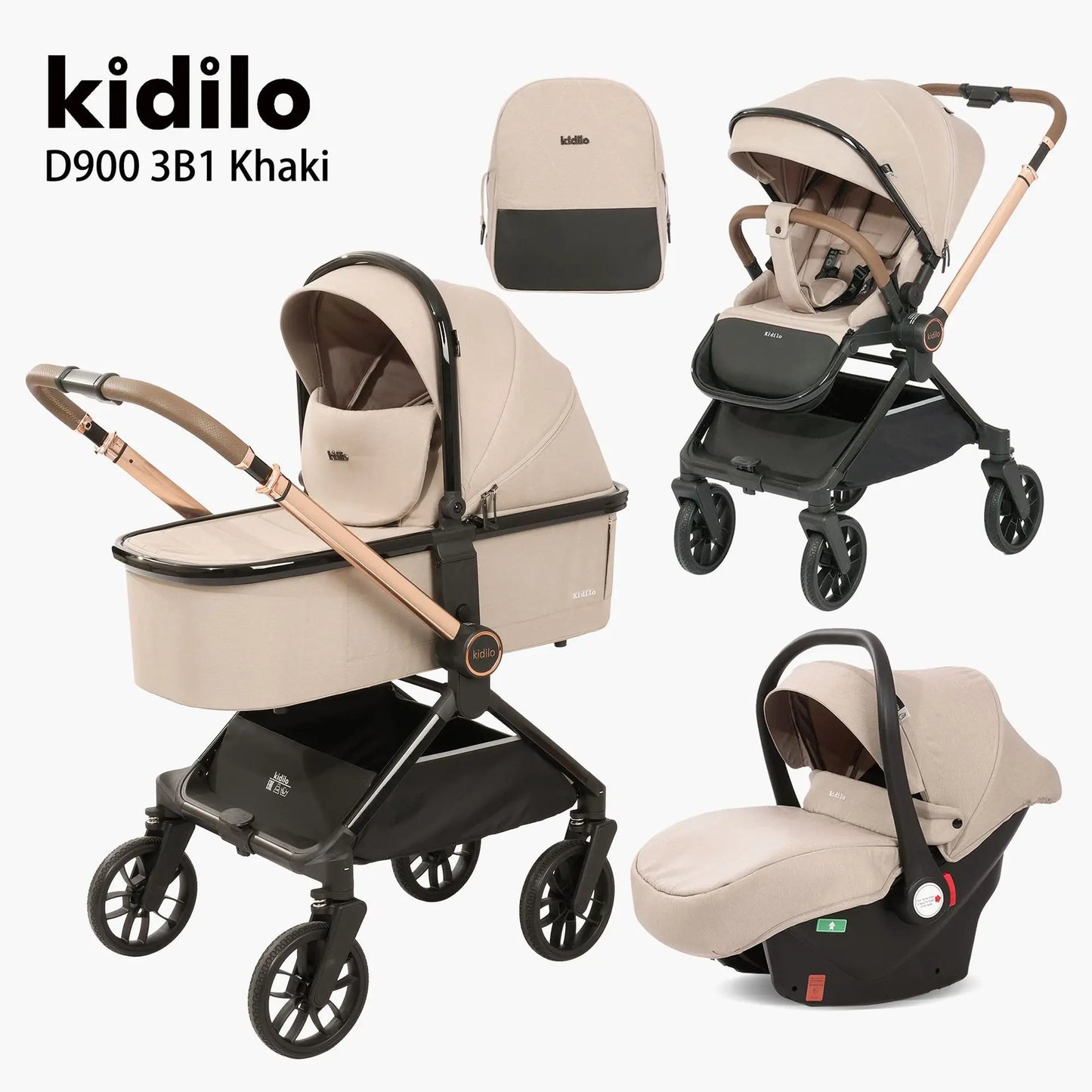 Kidilo Luxury 3 in 1 Baby Stroller Multiple Folding Wagon with Pram and Car Seat Wholesale From China Model D900 3B1