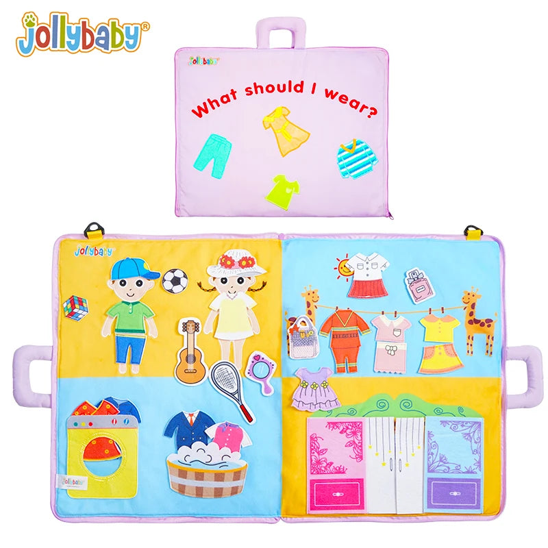 Jollybaby Libro De Tela Education Washable Reusable Sticker Cloth Book Busy Board Montessori Toys