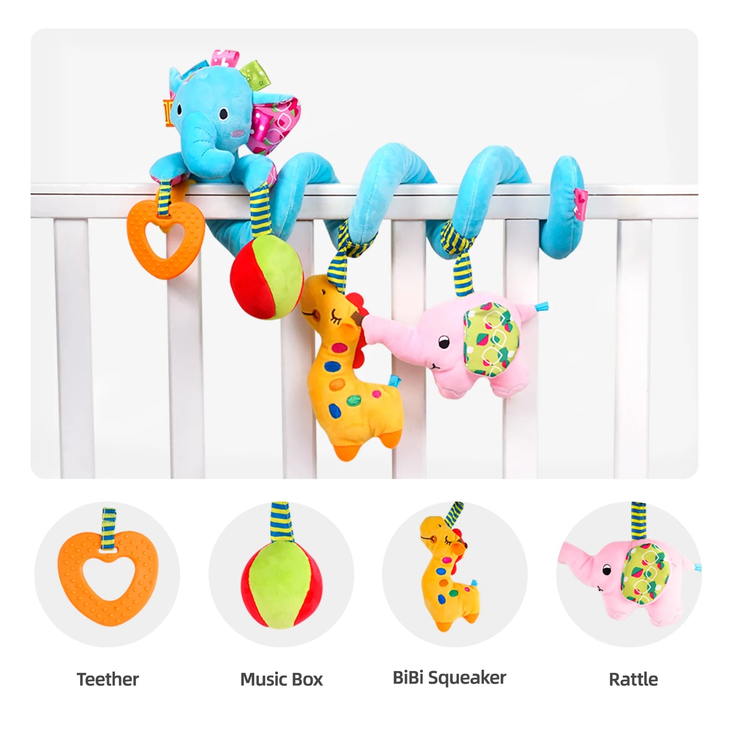 Jollybaby OEM Infant Hanging Plush Toys with Squeaker Sensory Baby Rattle Crib Mobile Wholesale Sensory Toys for Infants