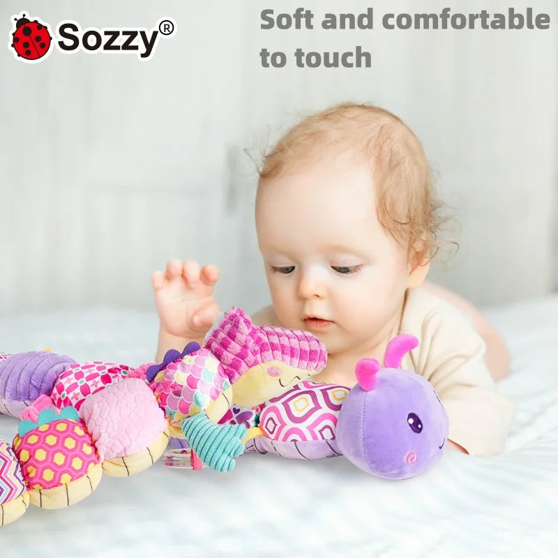 Custom Sensory Animal Soothing Soft Plush Rattles Crinkle Tummy Time Toys Caterpillar Musical Stuffed Toy Baby Sleeping Toy