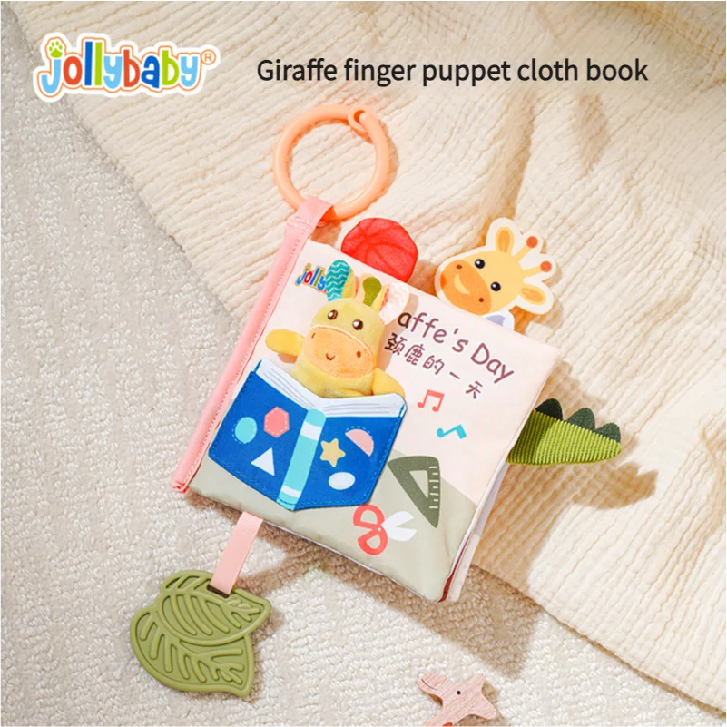 Jollybaby Cloth Book Features Removable Finger Puppet Plush Toy Animal Soft Activity Cloth Book with Chewable Teether