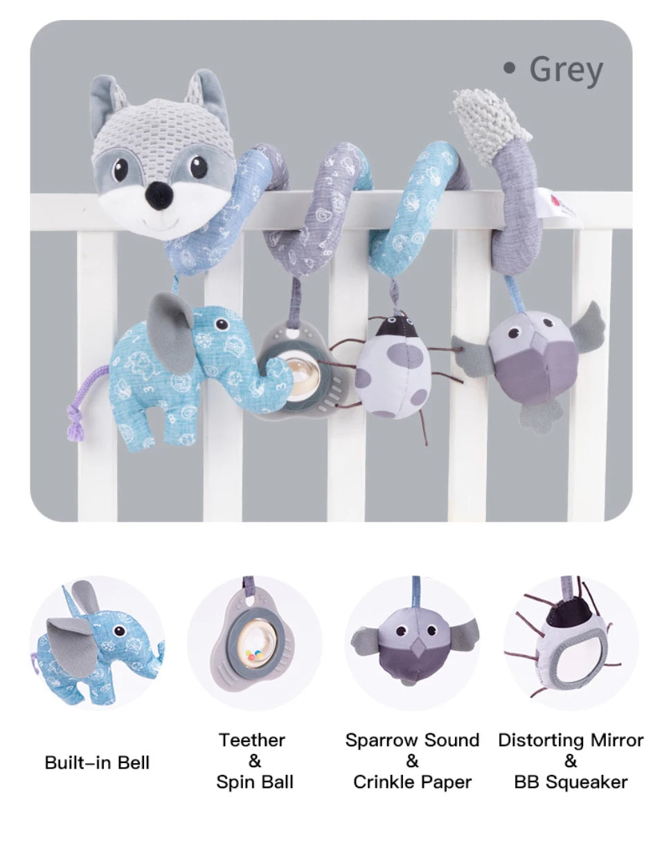 Fox Animal Spiral Stroller Carseat Hanging Rattles Kid Baby Crib Cot Pram Toys for Infants 0-6 Months