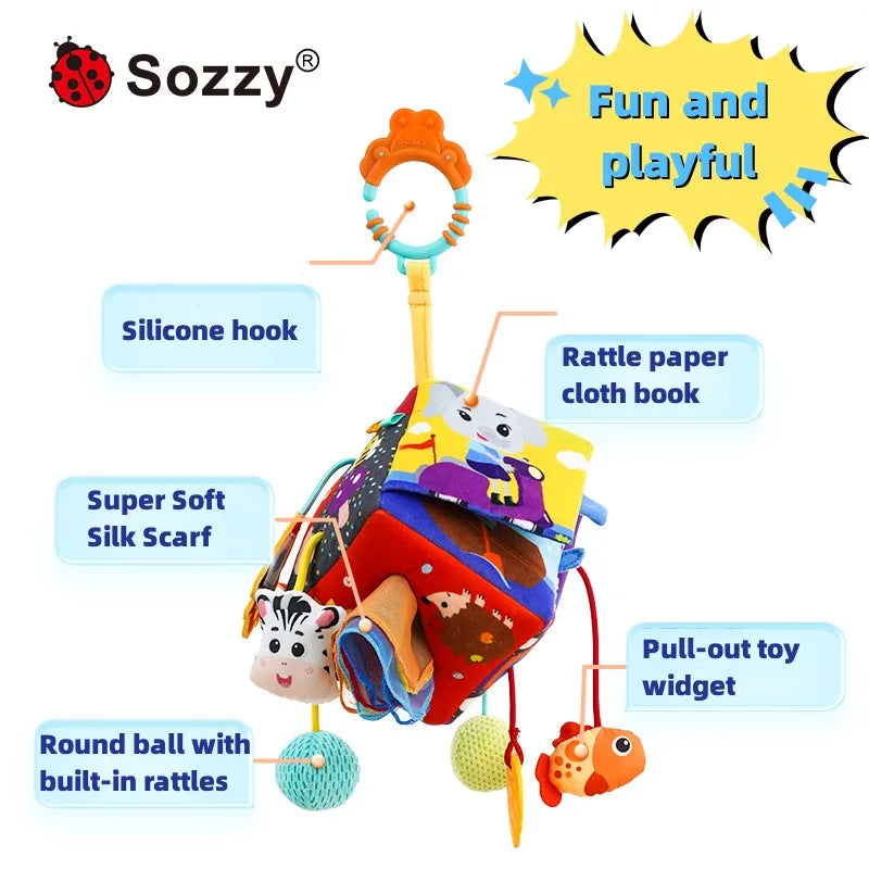 Sozzy Custom Sensory Education Baby Hanging Rattle Toys Soft Activity Plush Toy Montessori Pull String Toys
