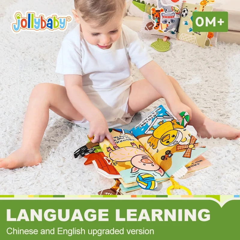 Jollybaby Early Development Interactive Soft Stroller Toys Musical Infant Baby Books with Touch & Feel Crinkle Cloth for Infants
