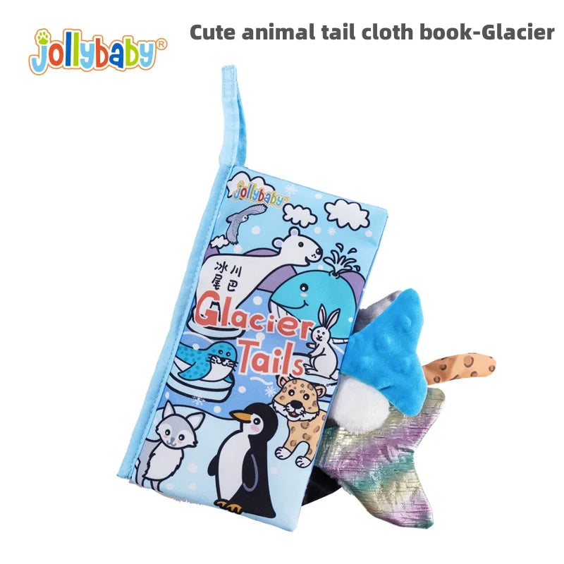 Jollybaby Hot Selling Washable Animal Soft Tails Early Sensory Educational Crinkle Paper Cloth Books Best Baby Toys