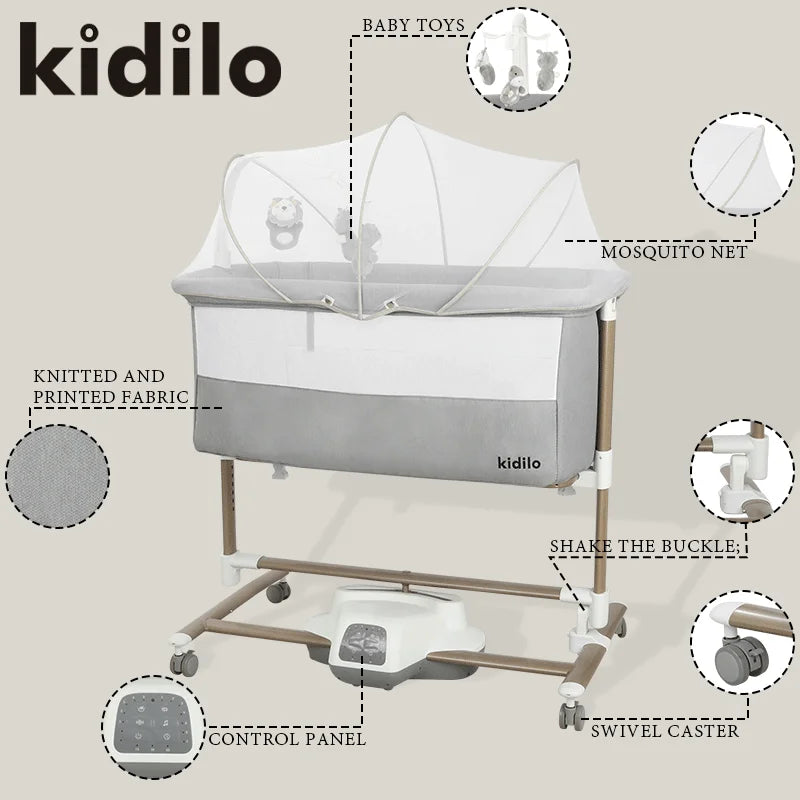 Kidilo Luxury 3-in-1 Convertible Bedside Crib Bed Foldable Modern Newborn Travel Portable Bed Mosquito Net Bedroom TY181