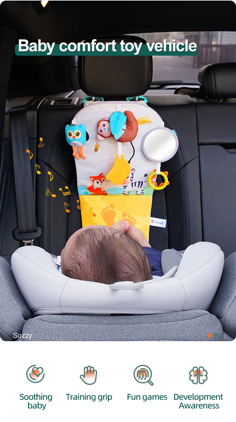 Jollybaby 2025 Infant Adjustable Kick Play Baby Activity Center Travel Baby Car Seat Toys Music Soft Features for Rear Facing