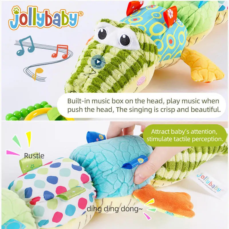 Jollybaby Animal crocodile Height Measurement Plush Toy Ruler Stuffed Multi-Textures Tummy Time Musical Toy with Rattles