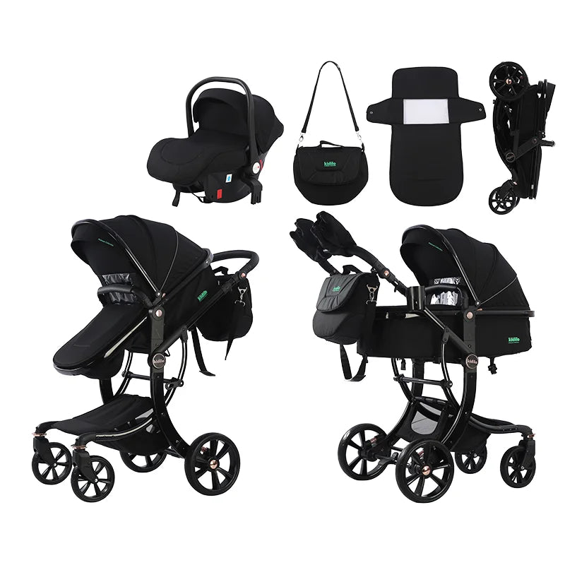 0-3 Years 3 in 1 Kidilo Baby Stroller with Car Seat, Non-Toxic Durable Foldable Travel Stroller for Toddlers Family Trips G600+C