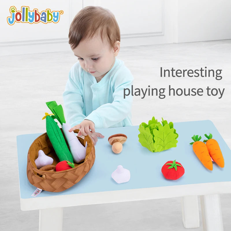 Jollybaby Custom logo Educational Kitchen Food Toys Peelabe Fruit Vegetable Pretend Play Toys Set for Kids Children