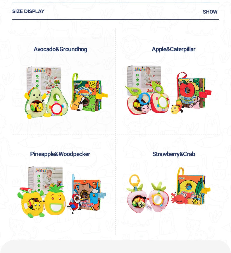 OEM Car Seat Stroller Hanging Fruit apple Rattle Cloth Books Baby Toy Gift Set Custom Toys Set Gift for Babys 0-3 Months