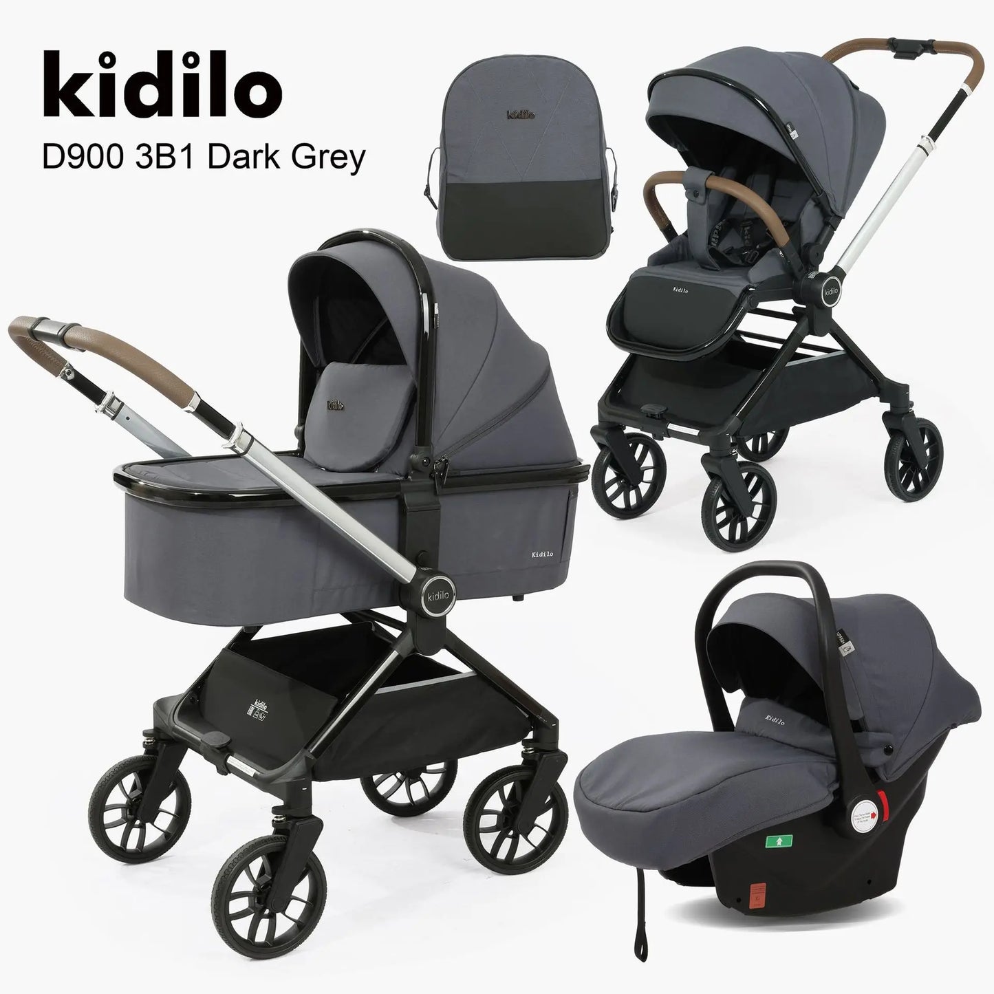 Kidilo Luxury 3 in 1 Baby Stroller Multiple Folding Wagon with Pram and Car Seat Wholesale From China Model D900 3B1