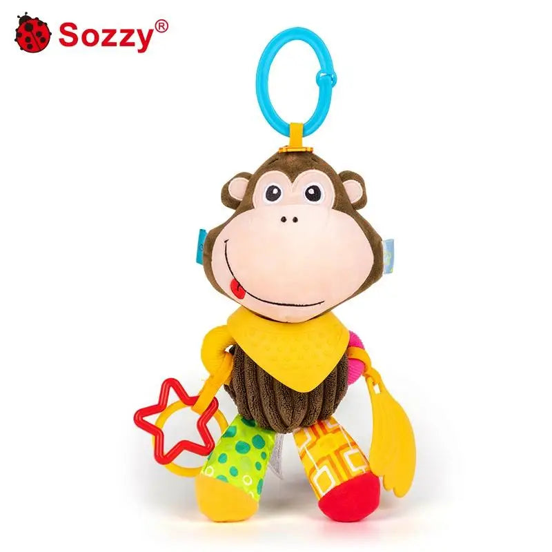 SOZZY Soft Plush Monkey Donkey Animal Baby Crib Mobile Soothing Hanging Rattle Toys with Musical Feature for Car Seat & Stroller