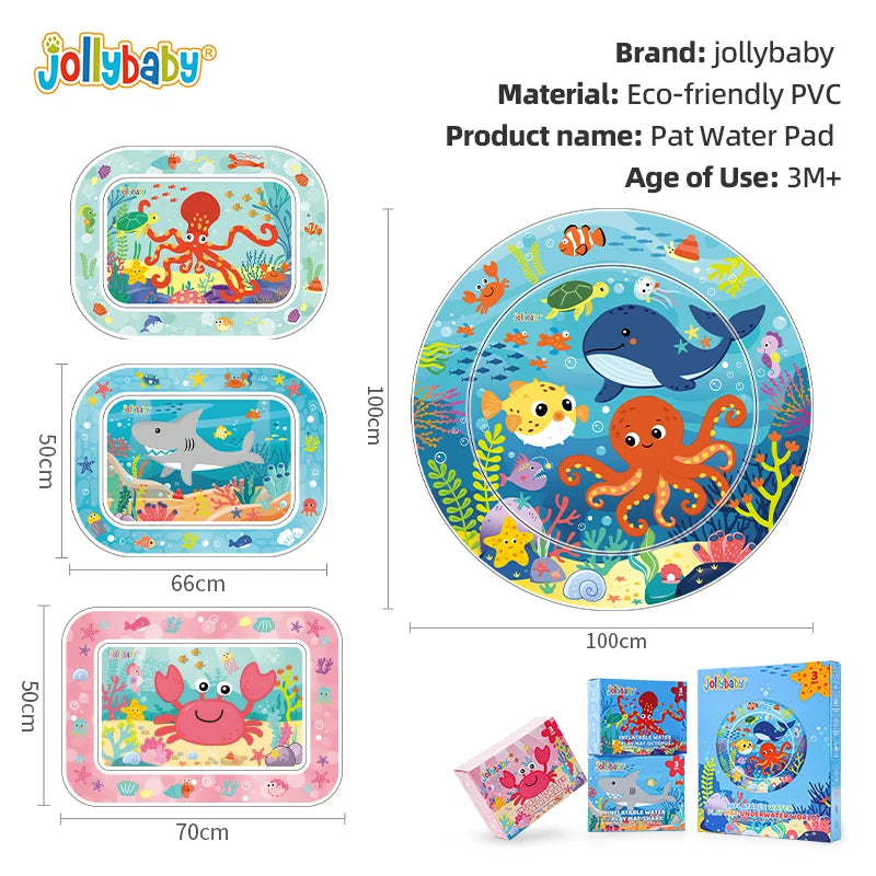 Jollybaby Portable Inflatable Cotton Water Play Mat Toy Wholesale Infants Baby Tummy Time Toy with Ocean Theme for 3 24 Months