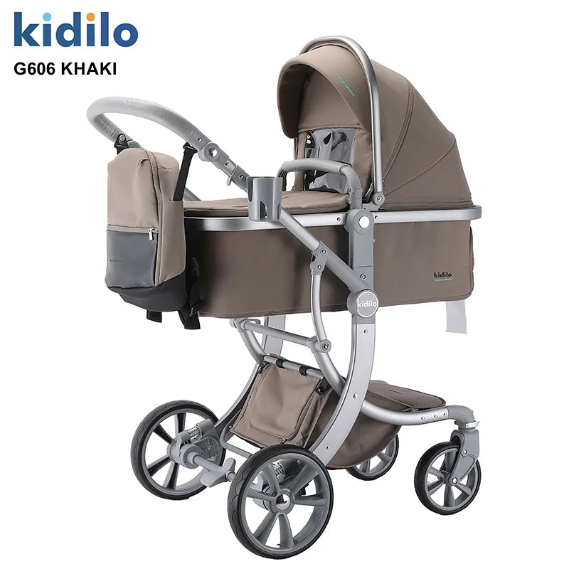 0-3 Years 3 in 1 Kidilo Baby Stroller with Car Seat, Non-Toxic Durable Foldable Travel Stroller for Toddlers Family Trips G606