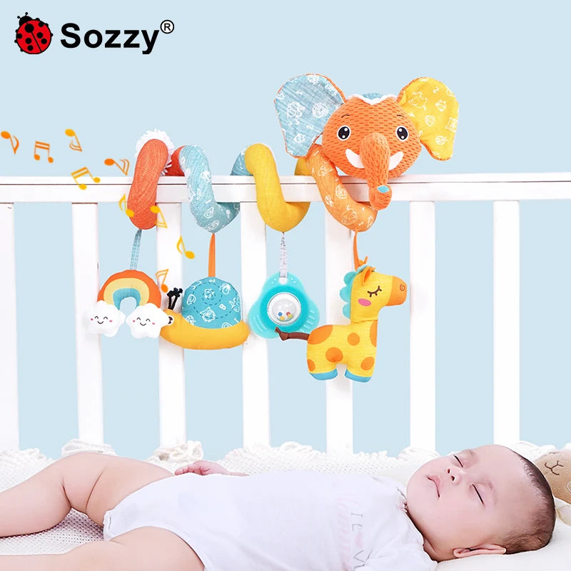 Jollybaby Soft Stuffed Animal Bed Toys Spiral Pram Toys with Musical Features Soothing Hanging Inside Baby Cribs and Car