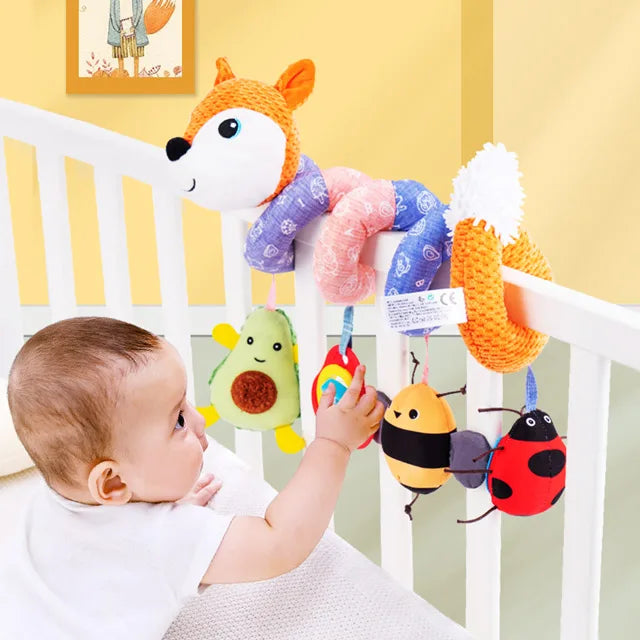 SOZZY Custom Fox Animal Crib Hanging Toy Cotton Spiral Baby Rattles for Stroller Activity Newborn Squeaker Toy