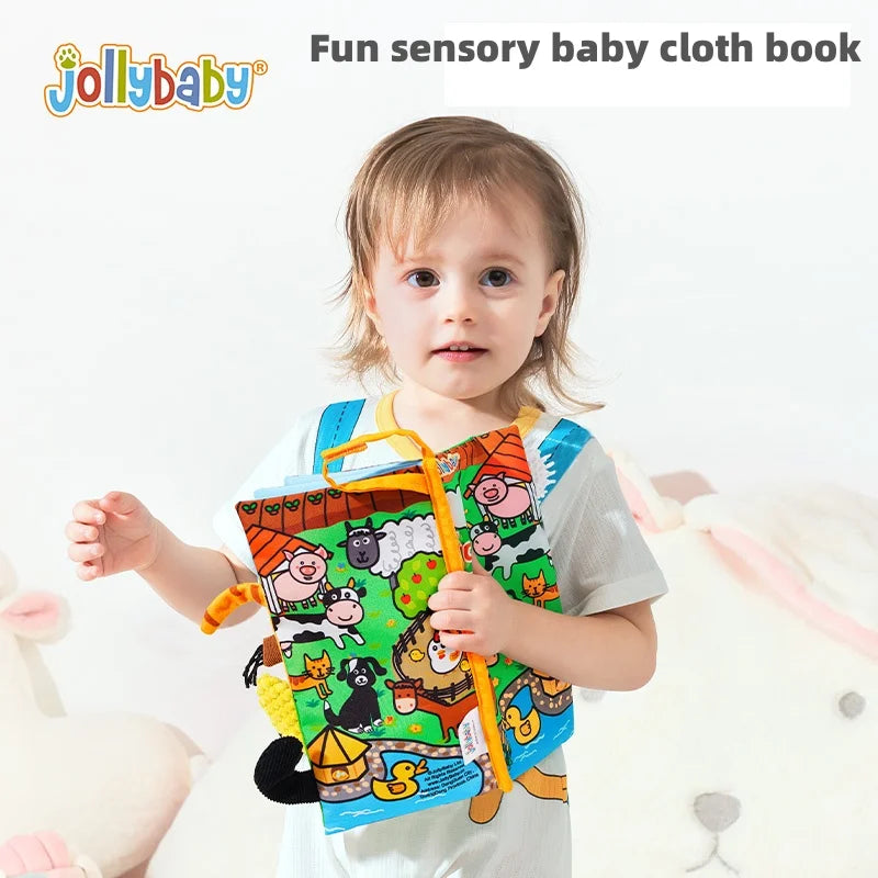 Jollybaby Hot Selling Washable Animal Soft Tails Early Sensory Educational Crinkle Paper Cloth Books Best Baby Toys