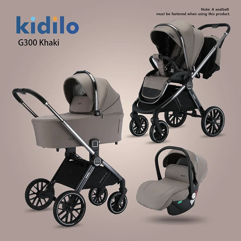 Kidilo 0-3 Years 3 in 1 Baby Stroller with Car Seat Non-Toxic Durable Foldable Travel Stroller for Toddlers Family Trips G300