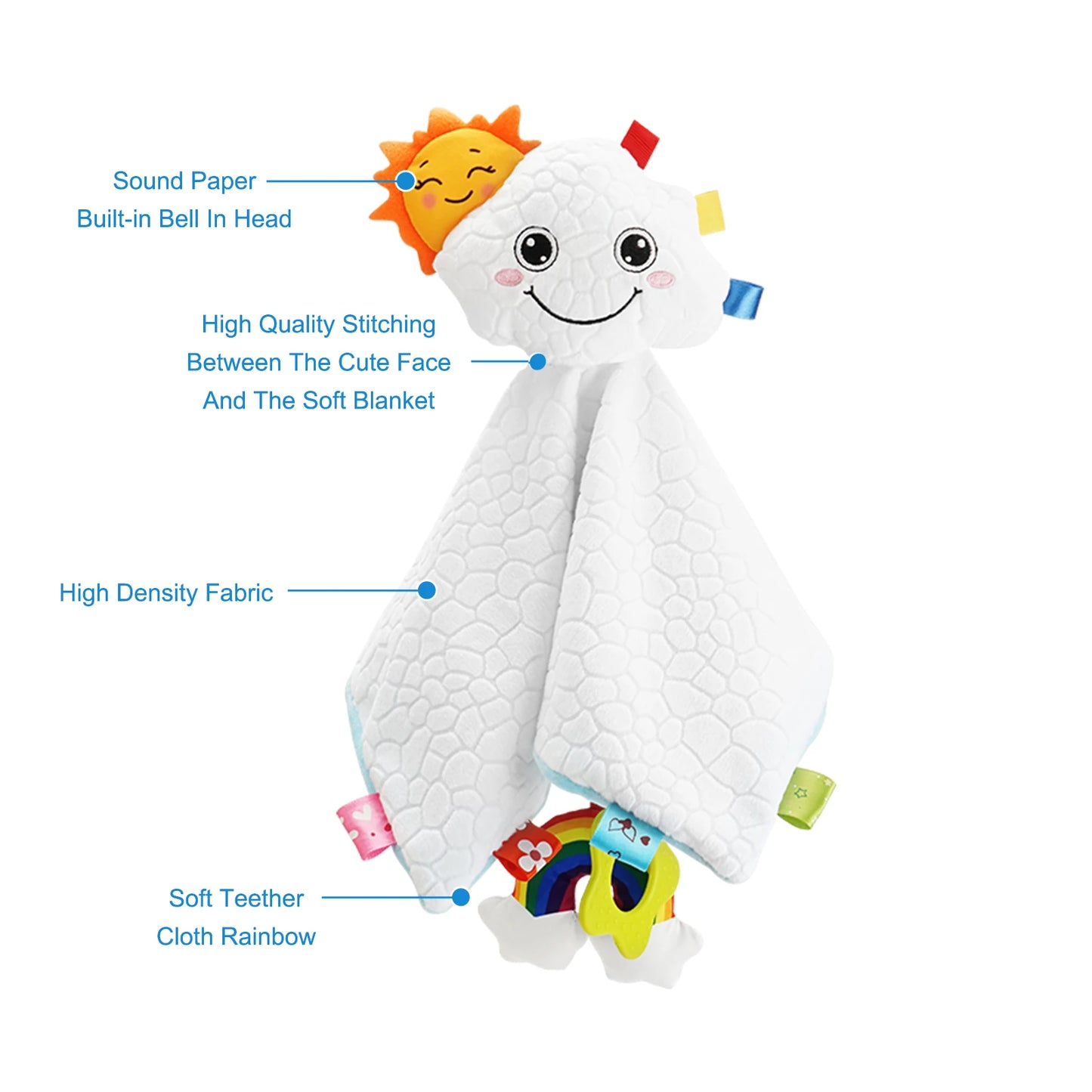 Custom Cloud rainbow Cotton Comforter Soft Plush Baby Sleeps Peacefully Toys Security Blanket Comforter for Infant
