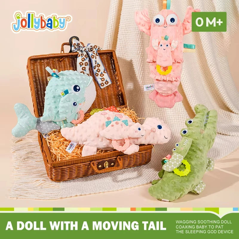 Jollybaby Manufacturer Baby Electric Soothing Toys Whale crocodile Animal Plush Toy with Wagging Tail for Sleeping Newborn Baby
