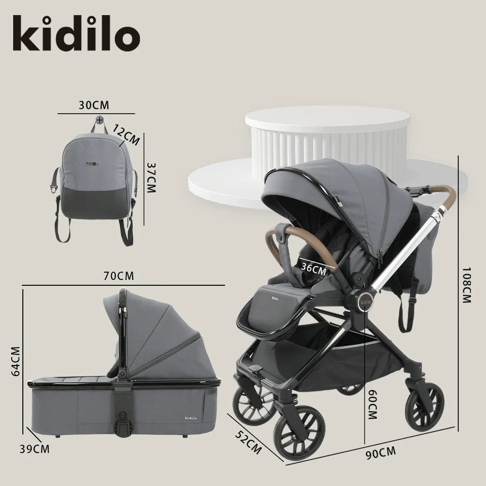 Kidilo Baby Stroller Multiple Luxury Travel Folding Wagon Baby Stroller 2 in 1 with Car Seat Set for Babies Wholesale D900 2B1