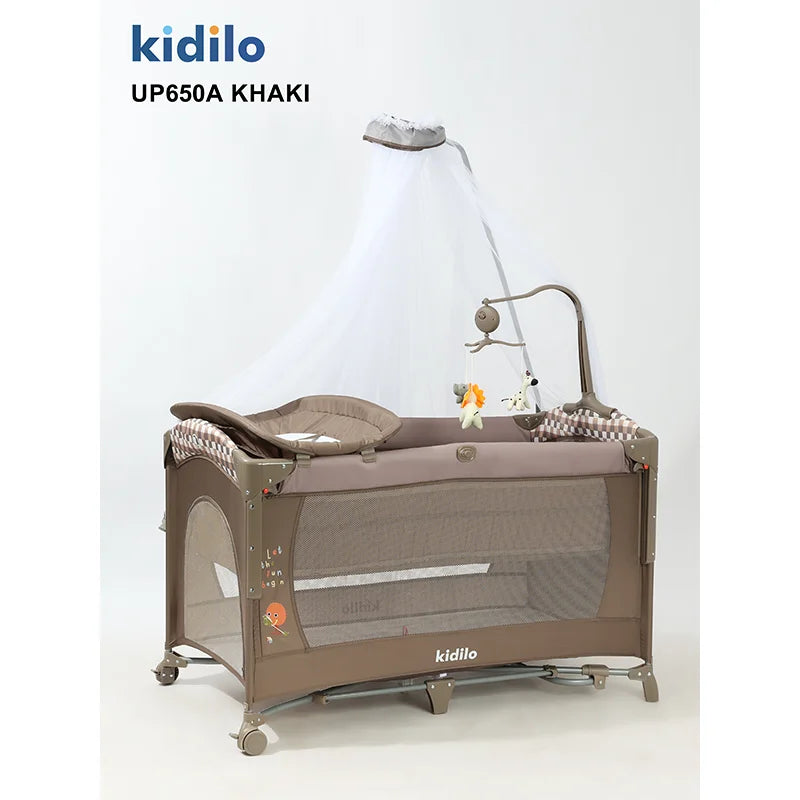 Newborn Foldable Portable Modern Kidilo Luxury Baby Crib, Convertible 3 in 1 Bedside Crib with Mosquito Net for Nursery UP650A