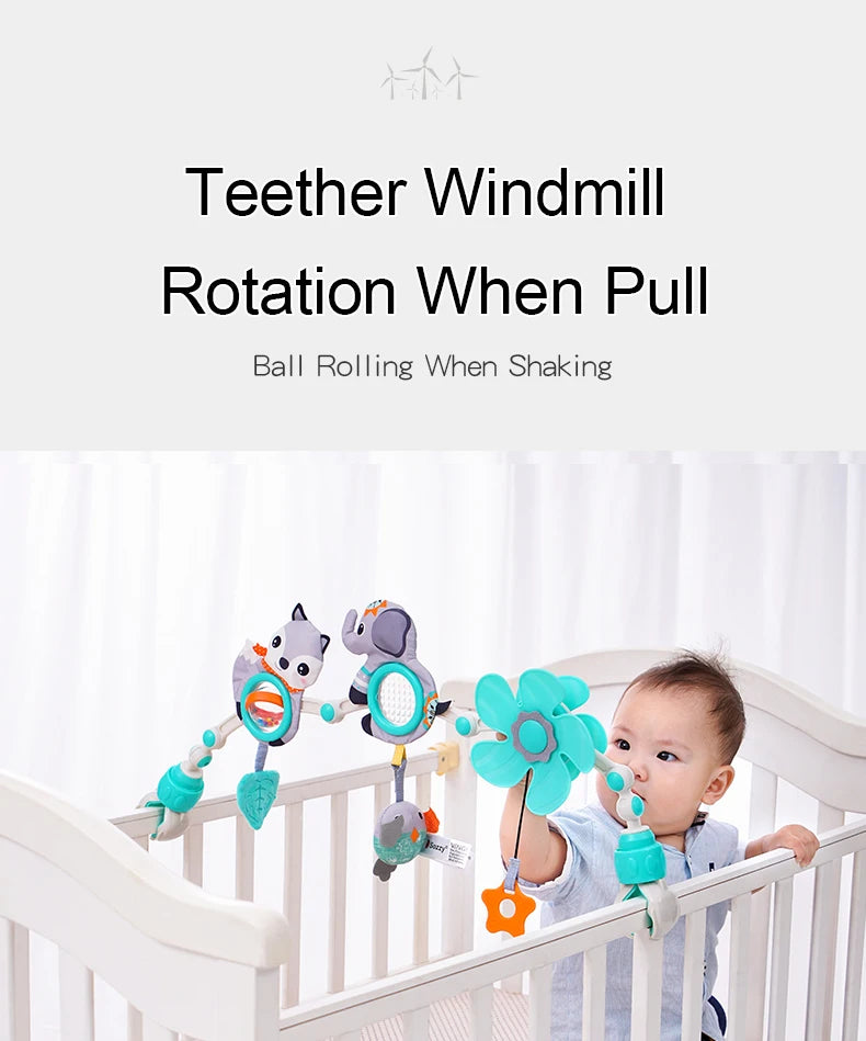 Newborns Sensory Activity Adjustable Animal Baby Bed Hanging Toys Stroller Arch Toys for Bassinet Crib
