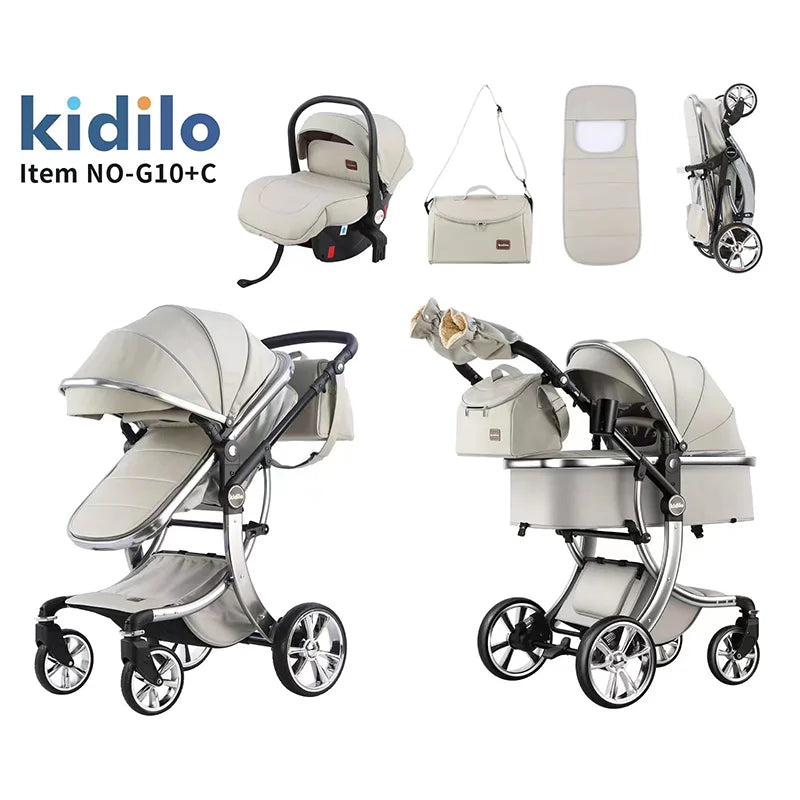 0-3 Years 3 in 1kidilo Baby Stroller with Car Seat, Non-Toxic Durable Foldable Travel Stroller for Toddlers Daily Walks G10+C