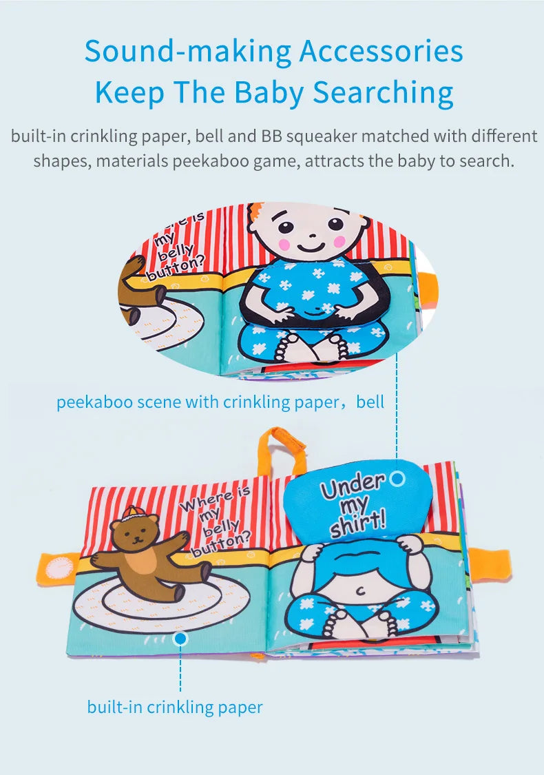 Jollybaby Preschool Toys Soft Washable Fabric Babi Crinkled Book Hide and Seek Peekaboo Cloth Book for 6-12months