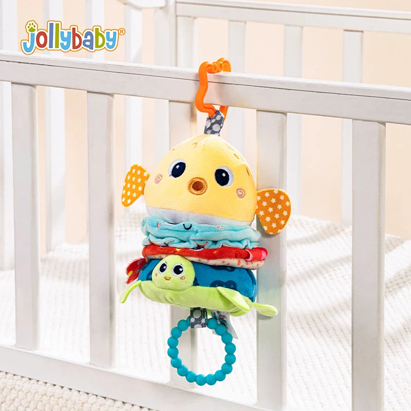 Custom Plush Animal Rattle Pull Musical Sensory Baby Hanging Musical Toy Play Jitter Toy with Music Box for Car Seat Stroller