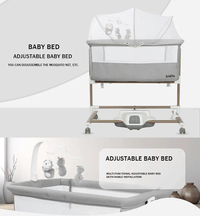 Kidilo Luxury 3-in-1 Convertible Bedside Crib Bed Foldable Modern Newborn Travel Portable Bed Mosquito Net Bedroom TY181