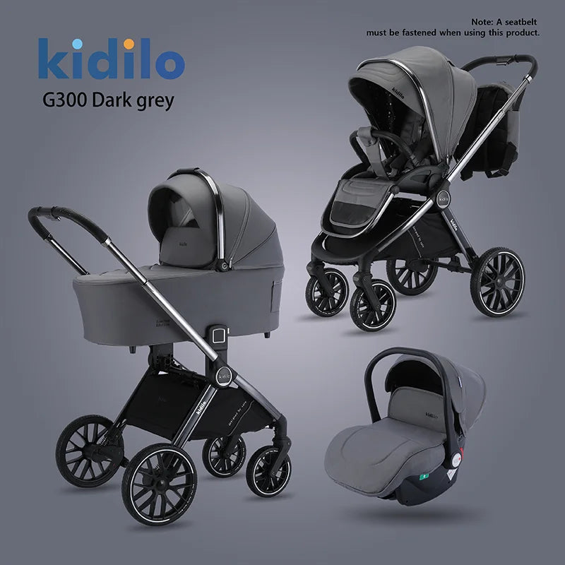 Kidilo 0-3 Years 3 in 1 Baby Stroller with Car Seat Non-Toxic Durable Foldable Travel Stroller for Toddlers Family Trips G300