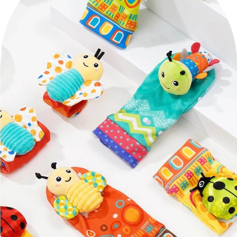 Custom Sozzy Soft Baby Plush Bee Caterpillar Animal Foot Rattle Toys Baby Wrist and Foot Rattles for Newborn