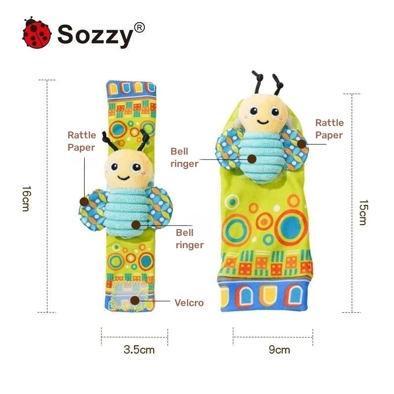 Custom Hand and Feet Baby Rattles Soft Baby Plush Insect Animal Foot Rattle Baby Socks Wrist Rattles Set for Newborn