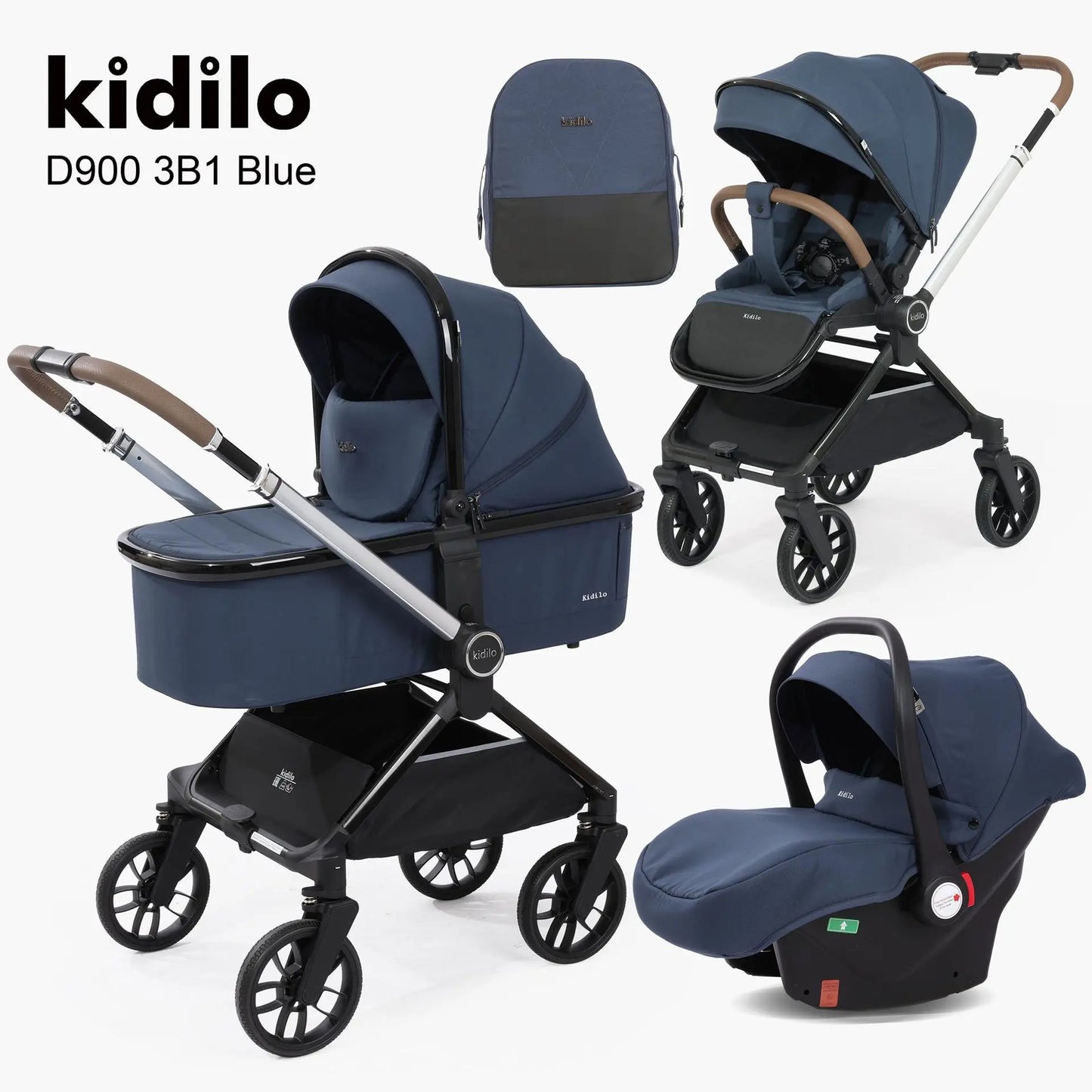 Kidilo Luxury 3 in 1 Baby Stroller Multiple Folding Wagon with Pram and Car Seat Wholesale From China Model D900 3B1