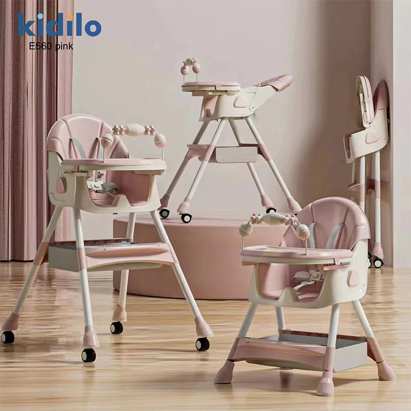 6-36 Months 3 in 1 Kidilo Foldable Baby High Chair, Non-Toxic Feeding Chair with Adjustable Height for Toddler Home Dining E560
