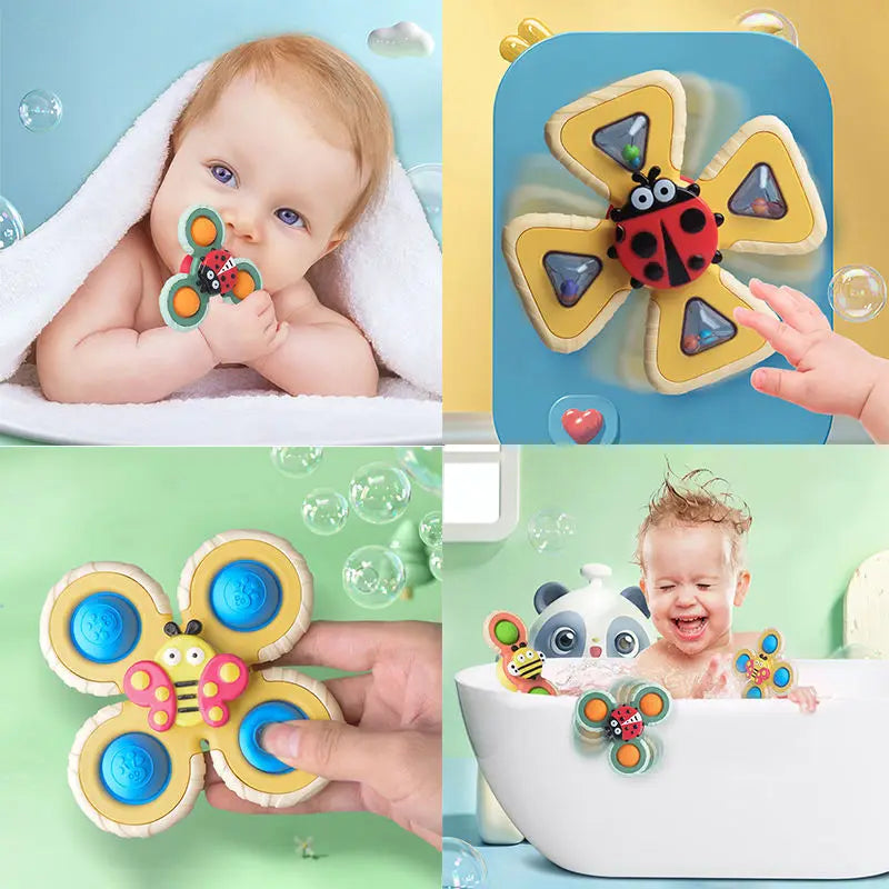Rotating Baby Fidget Silicone Baby Toy Bath Time Kids Play Hand Suction Cup Spinner Toys Unisex Plastic Cups Insect Oem LOGO