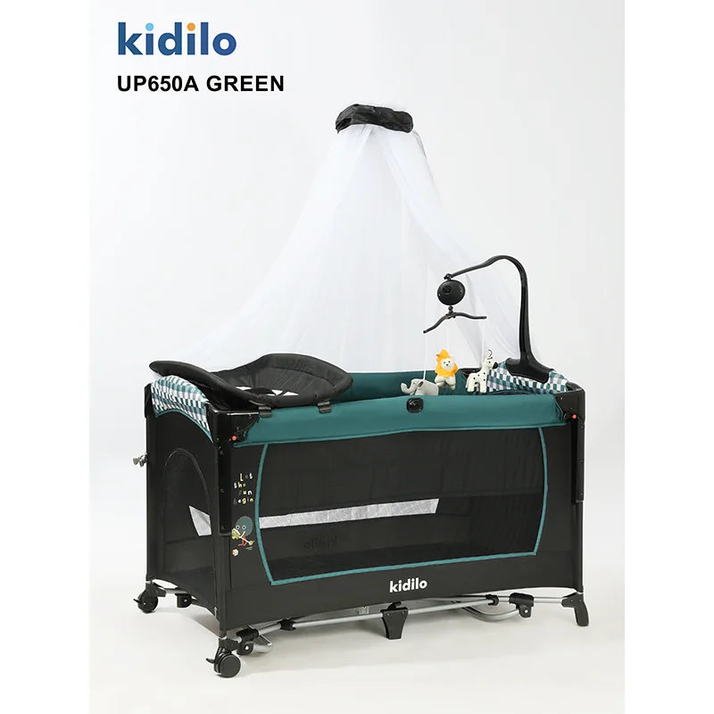 Newborn Foldable Portable Modern Kidilo Luxury Baby Crib, Convertible 3 in 1 Bedside Crib with Mosquito Net for Nursery UP650A